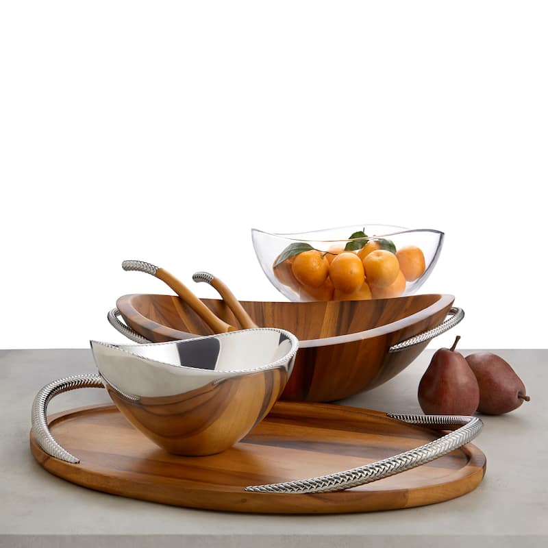 Nambe Braid Salad Bowl with Servers