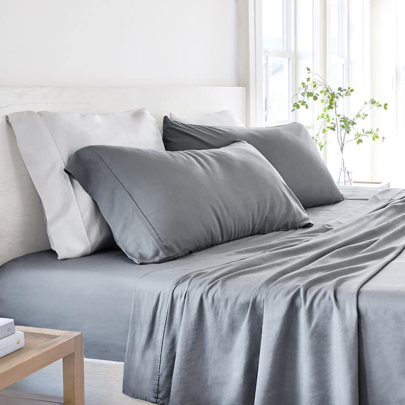 Becky Cameron Linen & Rayon from Bamboo Blend Deep Pocket 4 Piece Sheet Set - California King - Gray