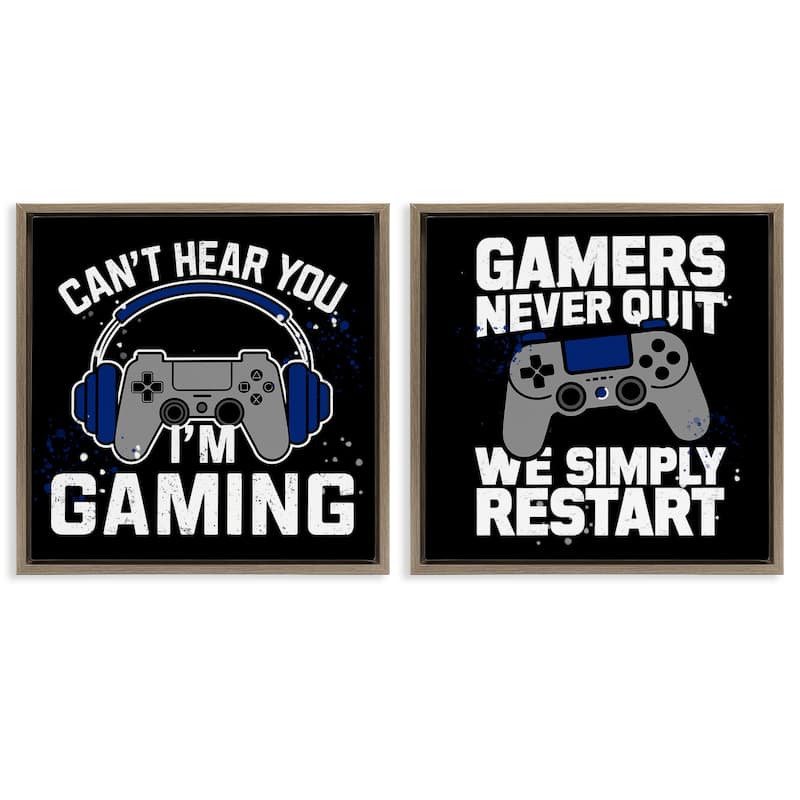 Stupell Hardcore Gamer Expressions Framed Floater Canvas Wall Art Design By Kim Allen (Set of 2) - 18 x 18 - Brown