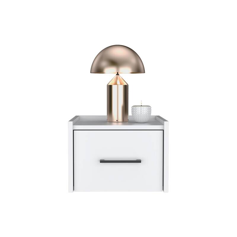 Wall-Mounted Floating Nightstand with Drawer and Display Surface, White
