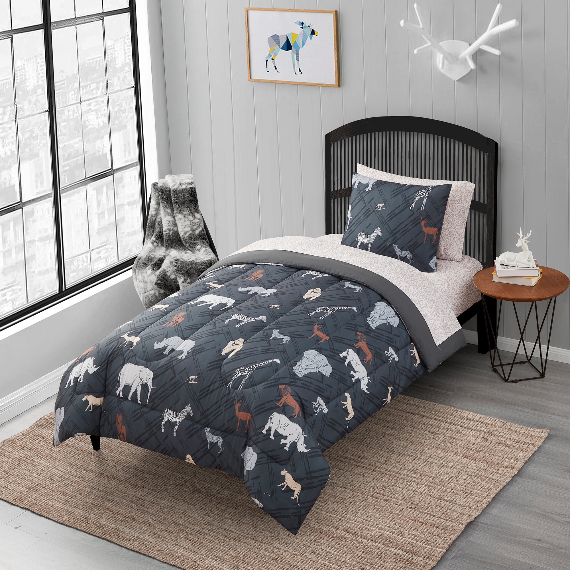 Kids Safari Bed in a Bag Comforter Sham Sheet Set