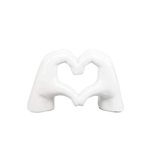slide 2 of 2, 7.5"L White Ceramic Heart Hand,Gloss White