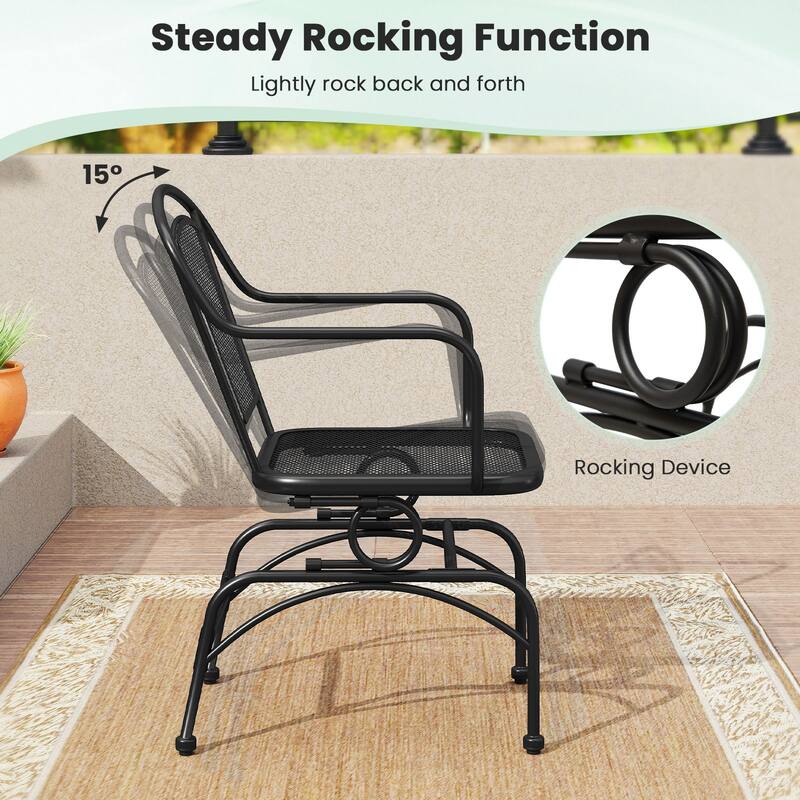 Gymax Patio Rocking Chairs Set of 2 w/ Metal Mesh Backrest & Seat