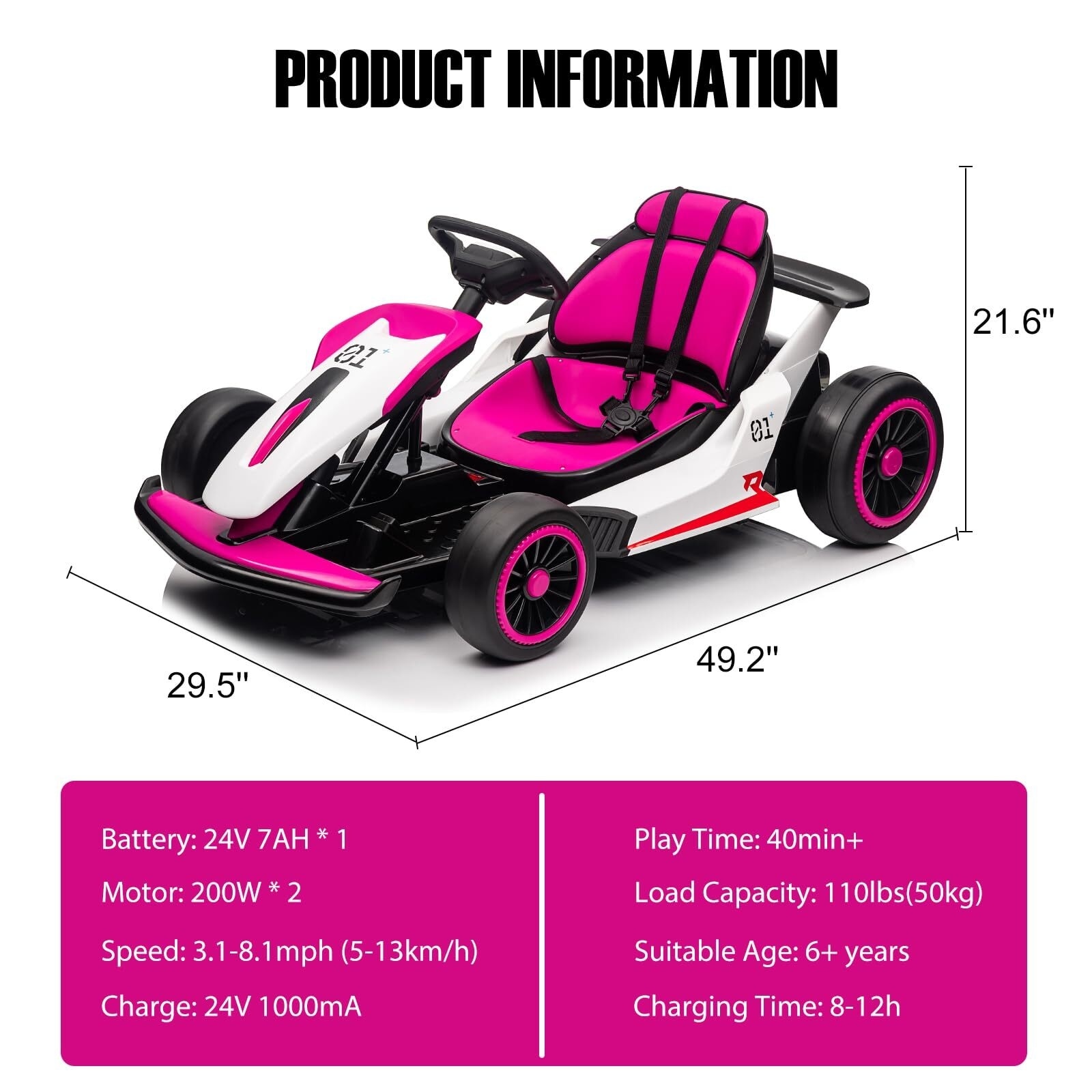 Go Kart for Kids, 24V Drift Kart - N/A