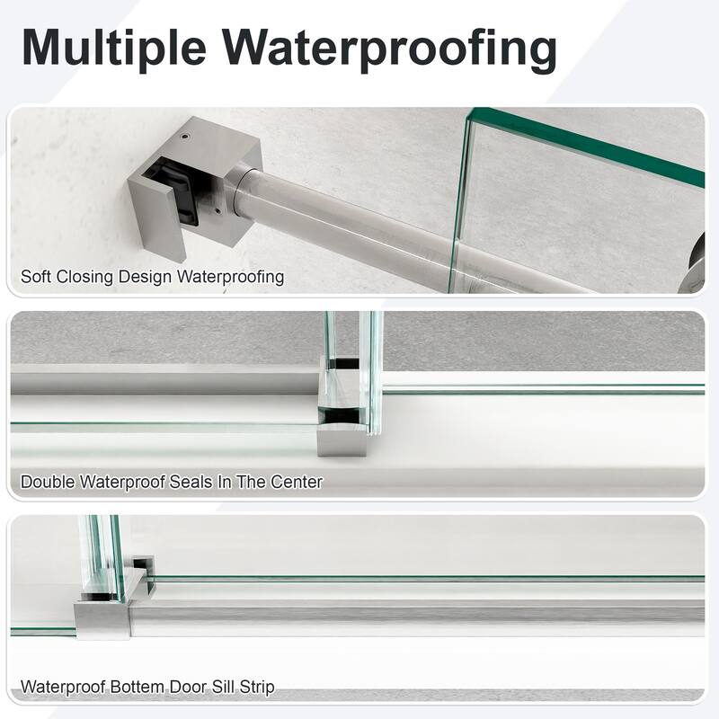 56"-60"W x 72"H Frameless Single Sliding Shower Door - 5/16" (8mm) Clear Tempered Glass