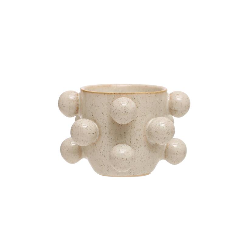 Stoneware Planter with Orbs and Reactive Glaze - 4.4"L x 4.3"W x 2.8"H - 4.4"L x 4.3"W x 2.8"H - Cream