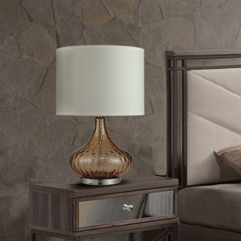 24.5" Tall Glass Table Lamp "Courtney", Amber Glass and Chrome Silver