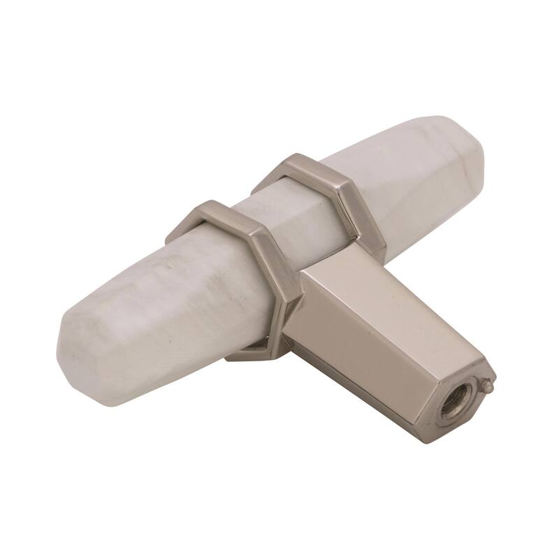 Carrione 2-1/2 in (64 mm) Length Marble White/Polished Nickel Cabinet Knob - 2.5