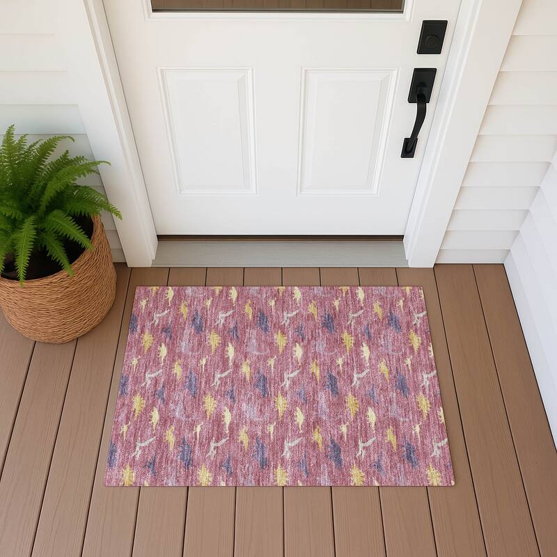 Machine Washable Indoor/ Outdoor Modern Dinosaur Chantille Rug - Mauve - 1'8" x 2'6"