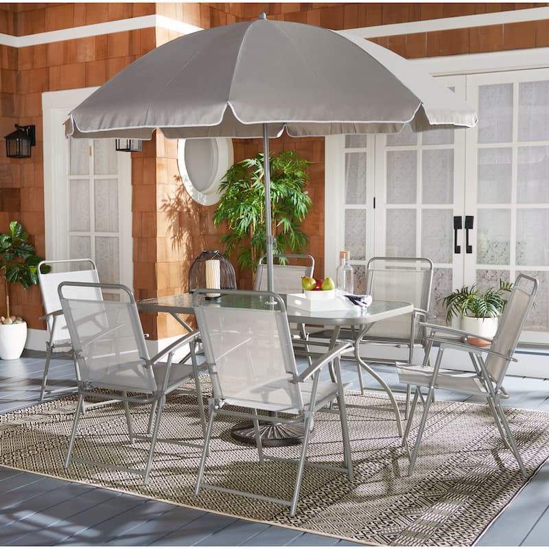SAFAVIEH Outdoor Kinley 6-Chair Dining Set with Umbrella - 55Wx32Dx28H