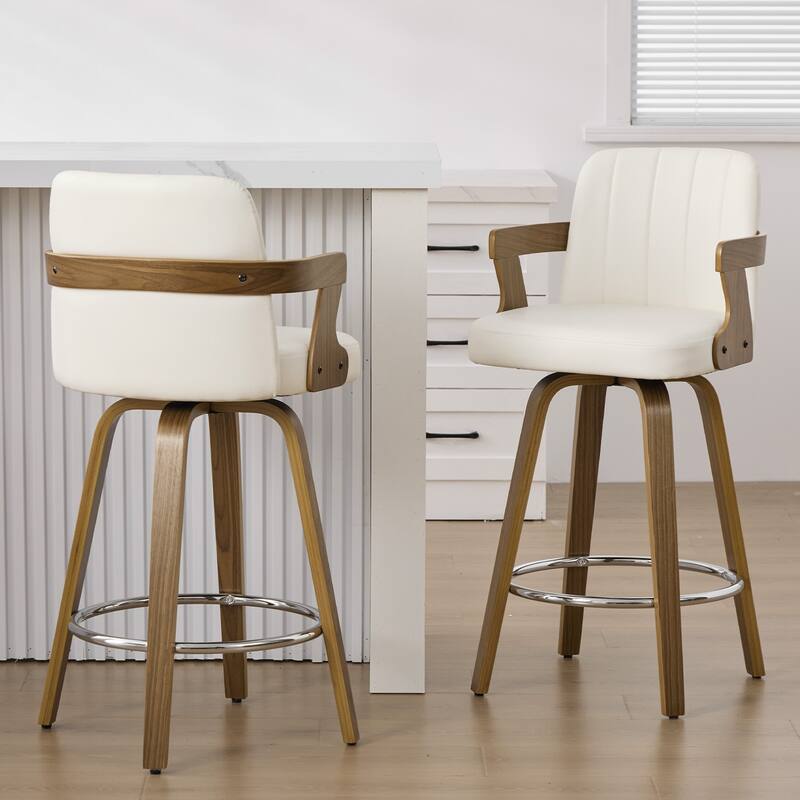 Upholstered Wood Swivel Counter Height Barstool with Arms - 37.8"H x 18.7"W x 19.29"D