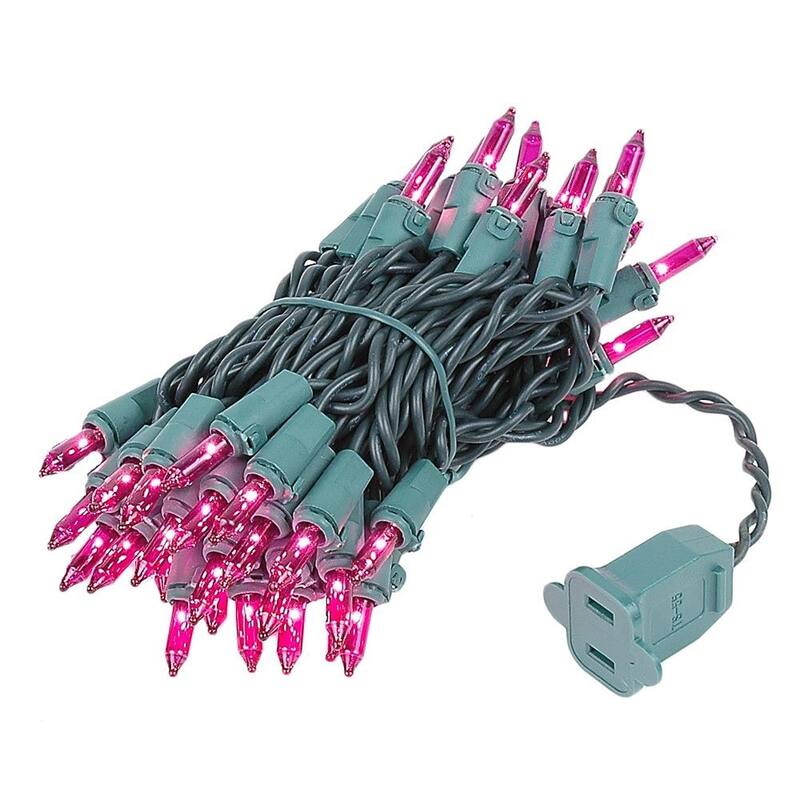 50 Light Christmas Mini Light Set, Green Wire, 11' Long - Purple