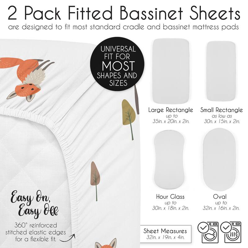 Sweet Jojo Designs Woodland Animals Boy, Girl, Unisex/Gender Neutral 2 Pack Baby Bassinet Fitted Sheets - Solid Green and Forest
