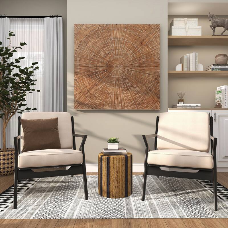 Brown Banana Leaf Handmade Linear Wrapped Accent Table with Navy Stripes