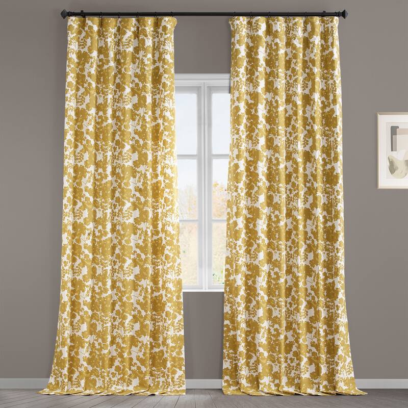 Exclusive Fabrics Fleur Floral Printed Cotton Room Darkening Curtain (1 Panel) - 50 X 108 - Fleur Gold