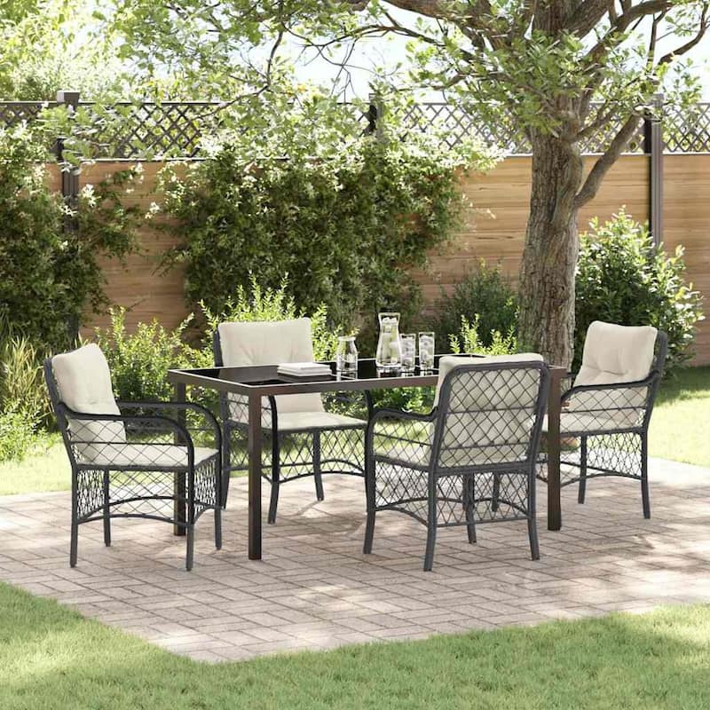 vidaXL Garden Dining Set with Cushion Poly Rattan - Black and cream white-23.03x26.38x33.86 in