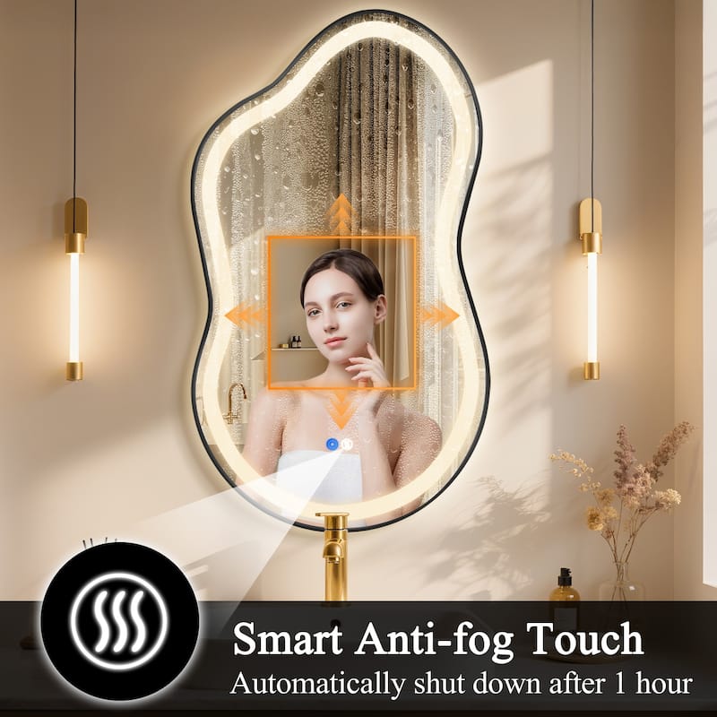Asymmetrical Framed LED Light Anti-fog 3-Colors Dimmable Irregular Wall Mirror