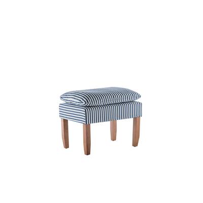 Classic Rectangular Pillow Top Ottoman Footstool with Wood Legs, 24-Inches by 16-inches, Navy and White Stripe Fabric