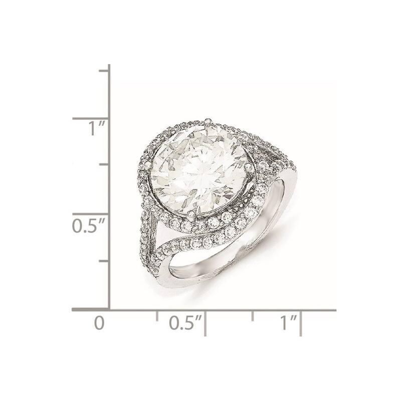 Curata 925 Sterling Silver CZ Cubic Zirconia Simulated Diamond Large Engagement Ring