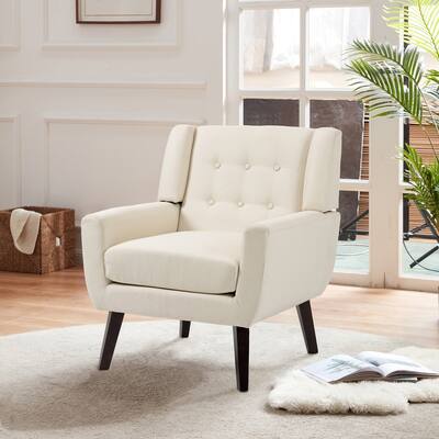 Modern Tufted Faux Leather Upholstered Armchair Linen Accent Chairs