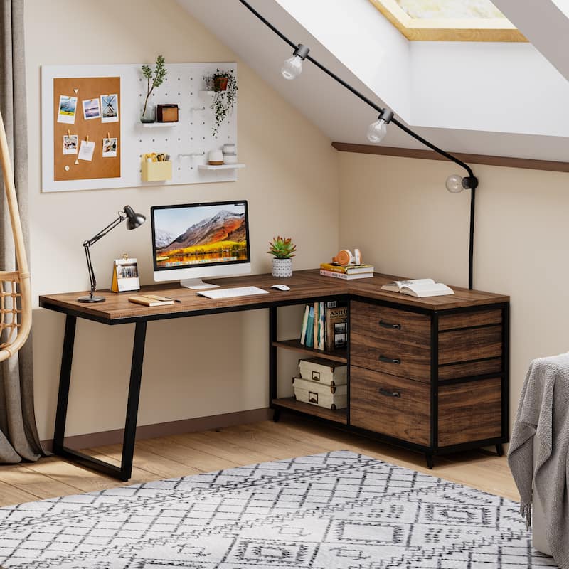 Reversible L Shaped Desk With File Drawers, Corner Computer Desk