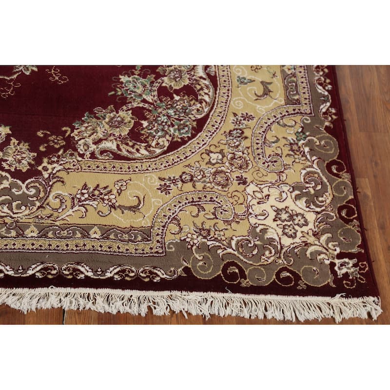 Burgundy Red Aubusson Turkish Rug Machine Made Carpet - 6'7" x 9'9"