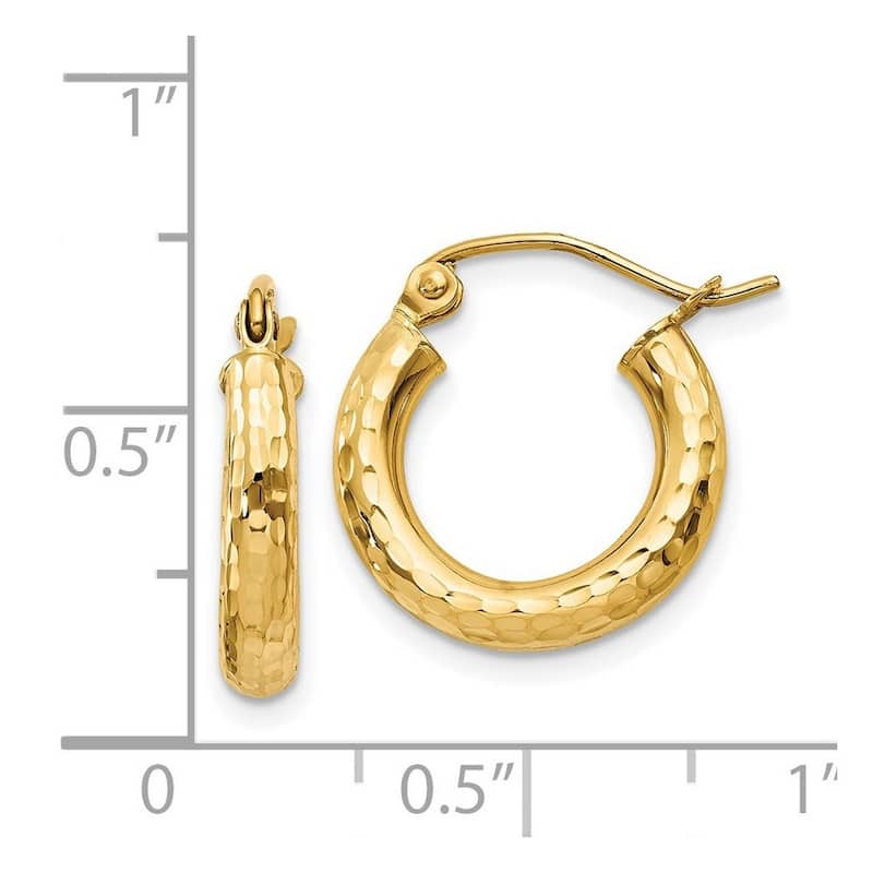 Curata 14k Yellow Gold Diamond-cut 3x16mm Round Hoop Earrings