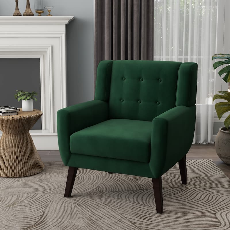 Velvet Upholstered Armchair Tufted Accent Chair - Retro Green Velvet