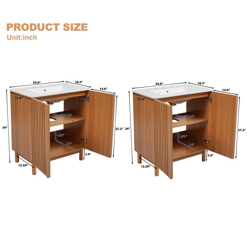 29.9 Inch Single Sink Bathroom Vanity / 59.8 Inch Double Sink Bathroom Vanity, Bathroom Storage Cabinet with Ceramic Sink