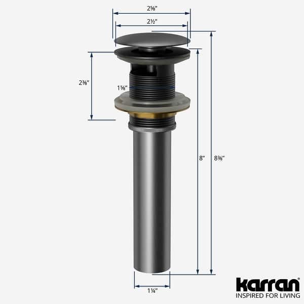 dimension image slide 5 of 8, Karran Pop-Up Vanity Bowl Drain with Overflow