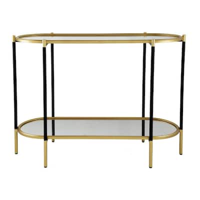 30 Inch Console Sideboard Table, Oblong, Mirrored Top, Black, Gold - 41.5L x 17W x 30H, in inches