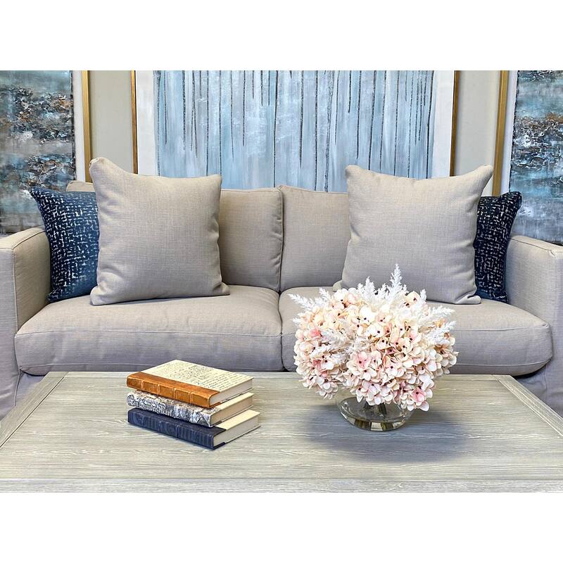 Hydrangea and Pampas Floral Arrangement in Round Glass Vase