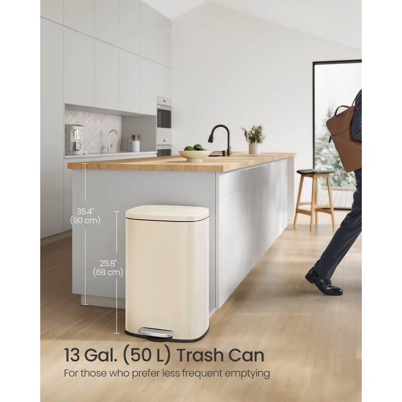 Stainless Steel Step Open Trash Can with Hinged Lid - Sand Beige-13 Gallon