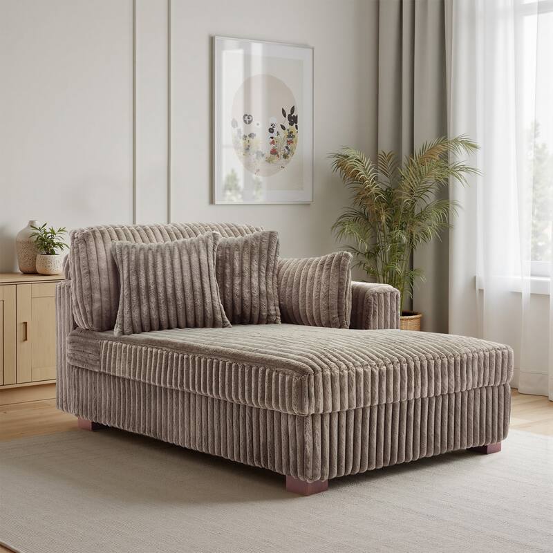 42" W Plush Corduroy Upholstered Chaise Lounge Sleeper for Living