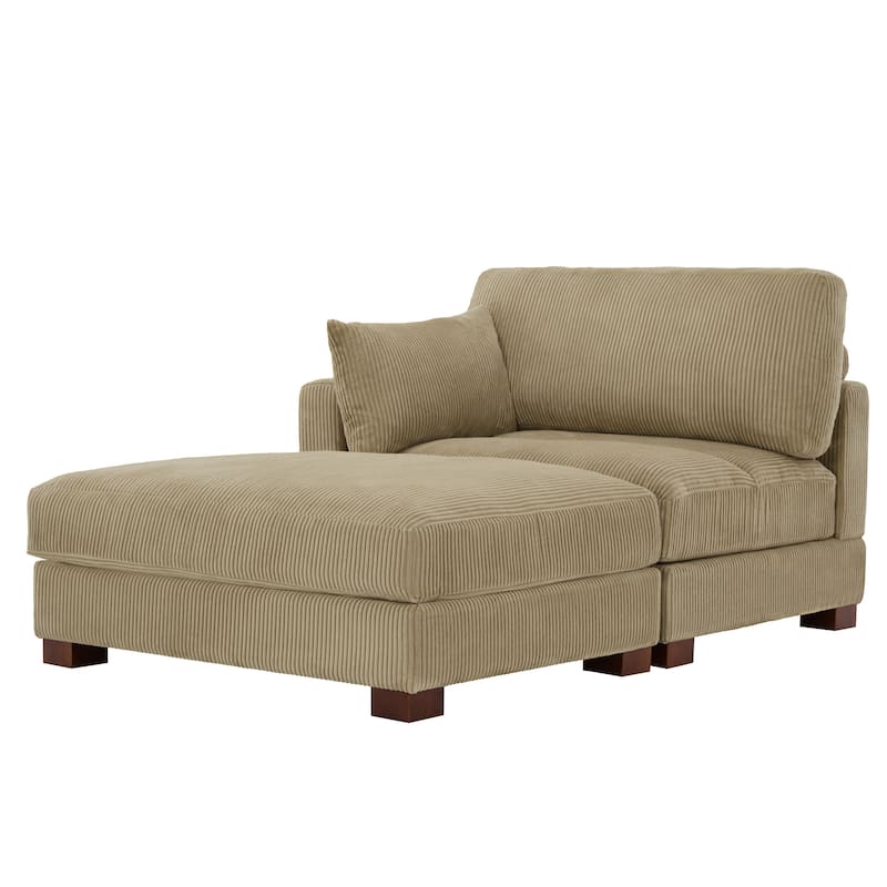 Modern Corduroy Upholstered Sectional Chaise Lounge with Ottoman