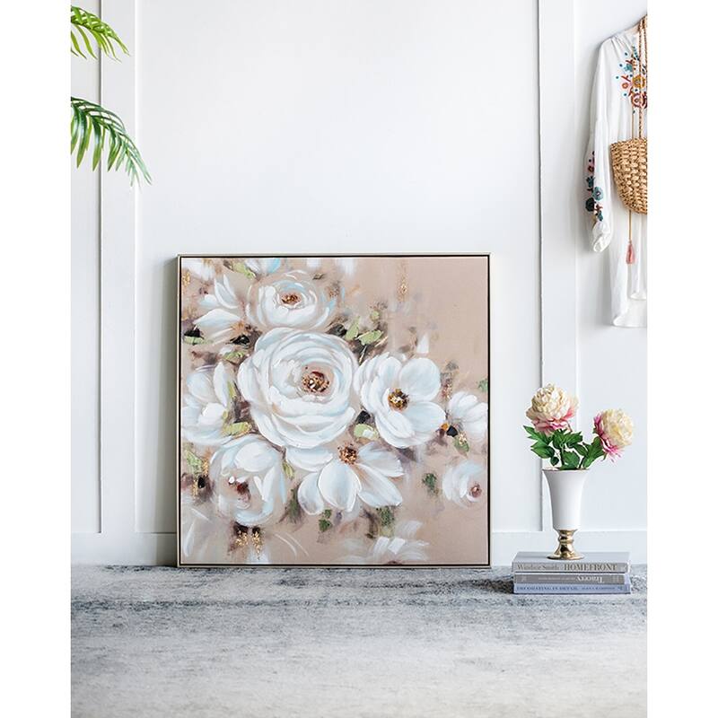 Modern Wall Decor, Square Framed Wall Art Flower Canvas Print Home Decor, for Bedroom, Dining Room and Office