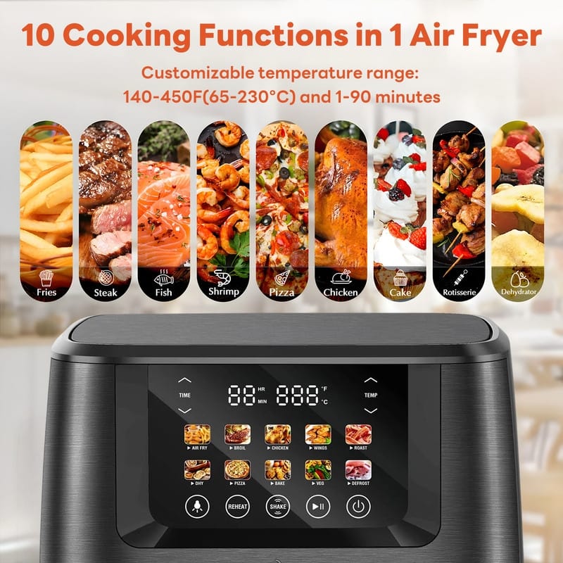 Air Fryer with Color LCD Display Touchscreen with ClearCook Cooking Window,Broil,Roast,Dehydrate,Bake