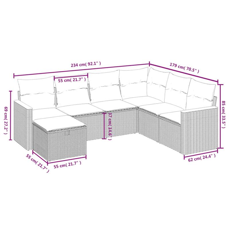vidaXL Patio Sofa Set with Cushions Outdoor Conversation Furniture Poly Rattan