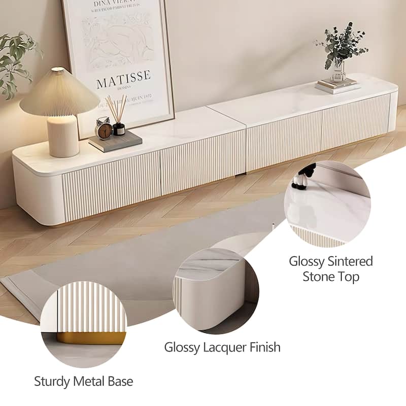 Modern TV Stands with Glossy Sintered Stone, 4-6Drawers, White & Gray
