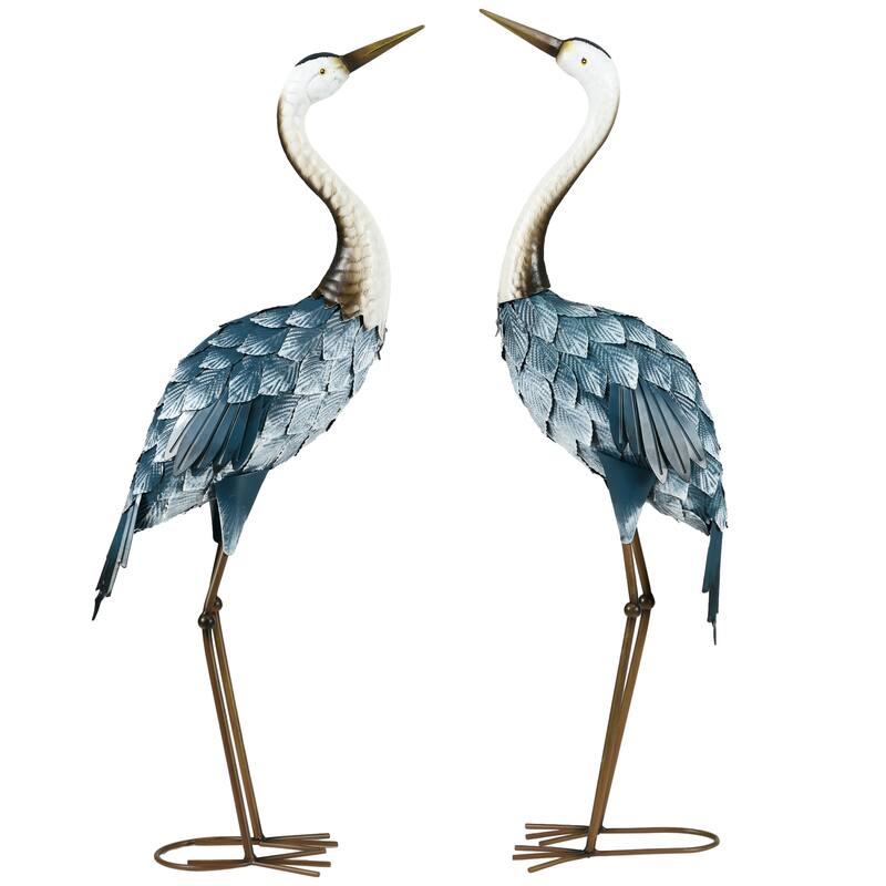 Outsunny Crane Garden Statues, 28.5"-29" Standing Bird Sculptures Metal Yard Art Decor