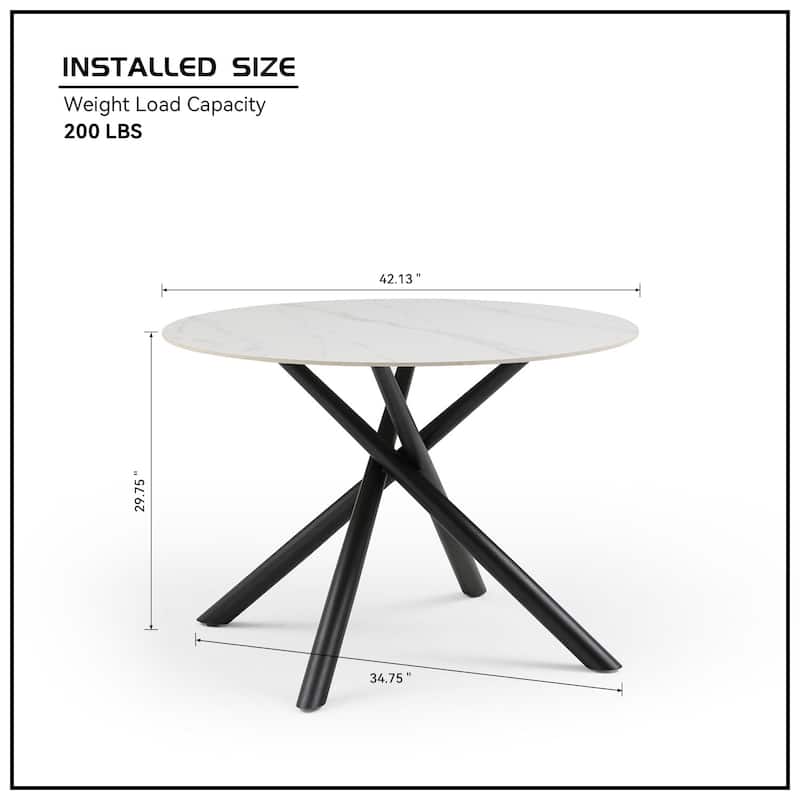 Modern Glam Marble Round Dining Table with Metal Cross Legs