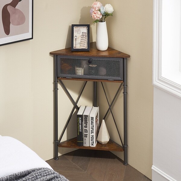 Javlergo Set of 2 Triangle Corner Side Table with Mesh Flip Top