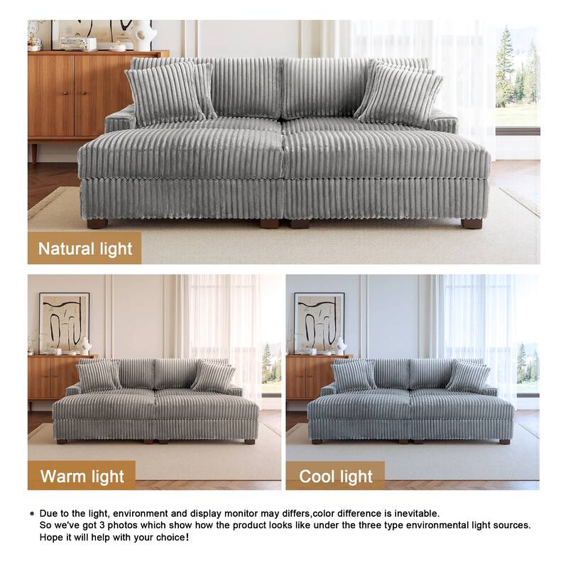 Modular Armchair and Ottoman Set with Adjustable Headrest, Flannel Upholstery