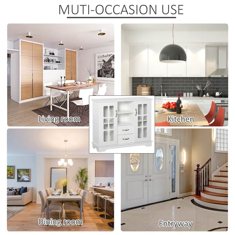 HOMCOM Modern Sideboard Storage Console Cabinet with Glass Door and Drawer for Kitchen, Living & Dining Room