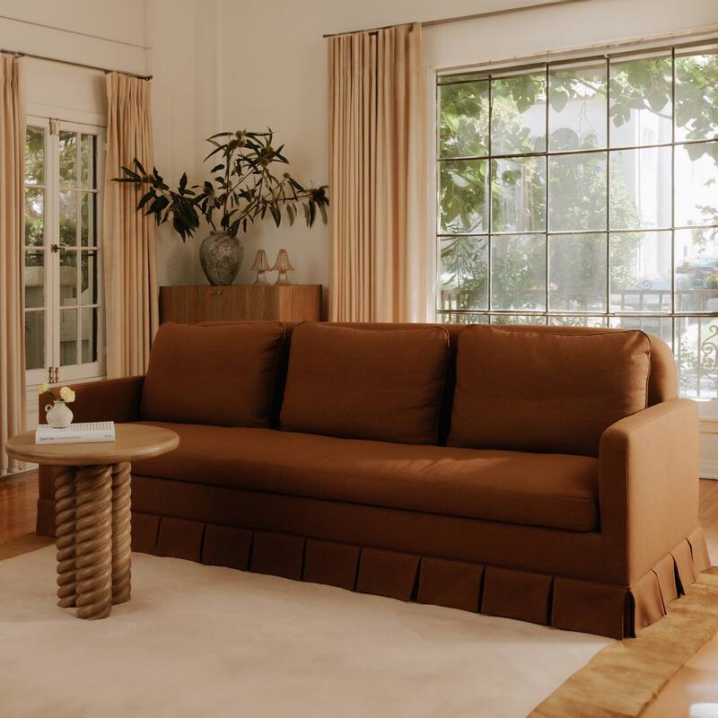 NADAAL STUDIOS Norex Pellicano Sofa, Box Pleat Skirt, Performance Linen Blend, Feather-Filled Cushions, Cream