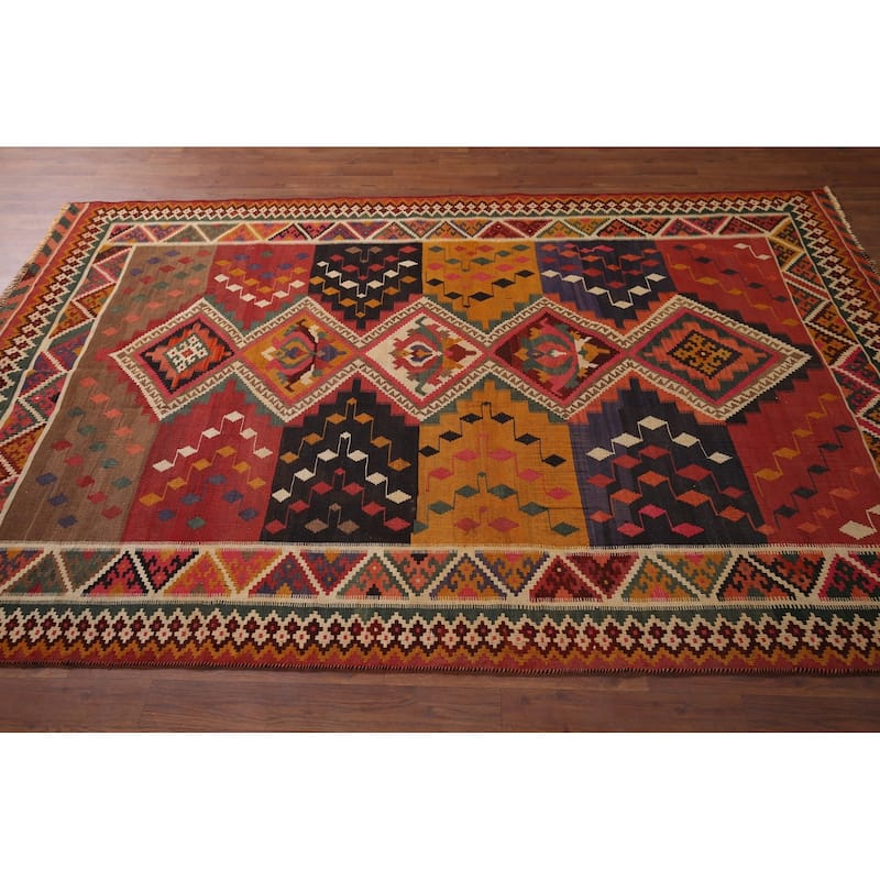 Kilim Qashqai Persian Antique Area Rug Flatweave Wool Carpet - 5'4"x 7'10"