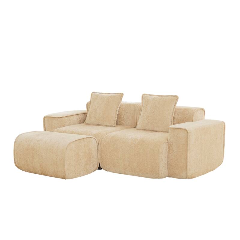 GDFStudio - Streamlined Velvet 2-Seater 78.74" Modular L-Shaped Sofa with Ottoman