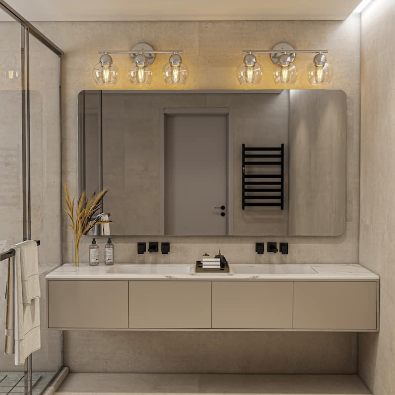 3-Light Metal Bathroom Vanity Lights Glass Shade Wall Sconces - Brushed Nickel