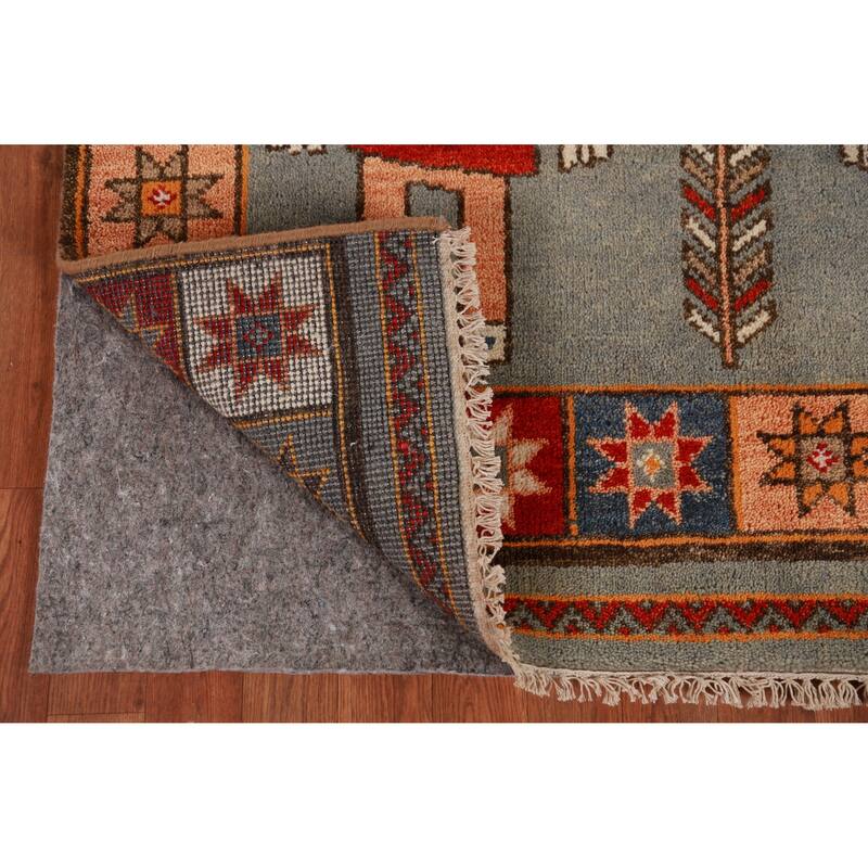 Hand Knotted Oriental 100% Wool Carpet Traditional Tribal Greys & Charcoal Heriz (serapi) Runner Rug - 9' 11'' X 4' 1''