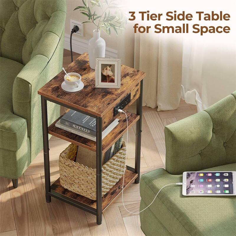 End Table with Charging Station - 11.8"D x 13.4"W x 22.8"H